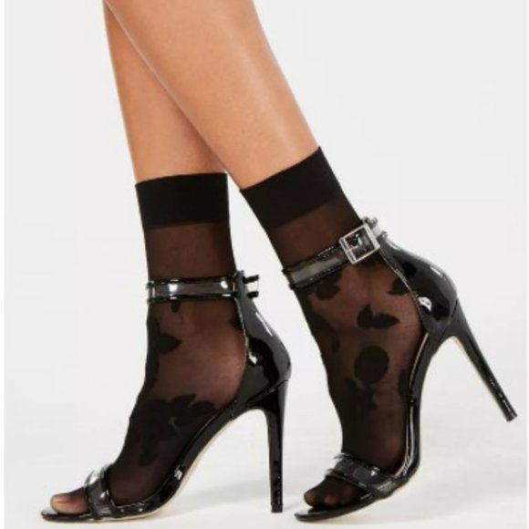 INC International Concepts Accessories - INC International Concepts 2PK Stamped Floral Anklet 1 solid 1 sheer socks